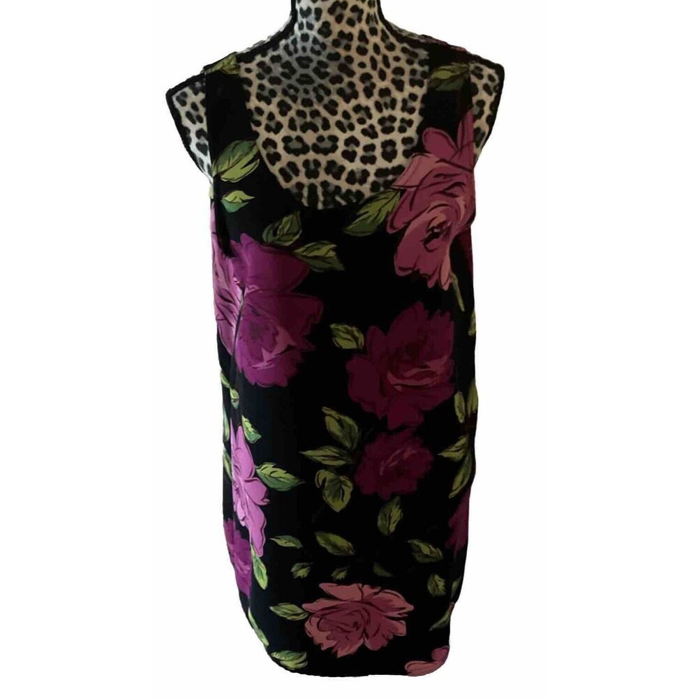 Island Girl Dress Size L Rayon Hawaiian Hawaii Islands Black Floral Made In USA